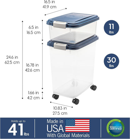 Dog Food Storage Container, Up to 30+11 lbs, Navy, Made in USA