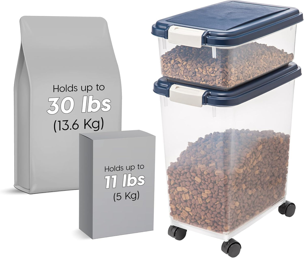 Dog Food Storage Container, Up to 30+11 lbs, Navy, Made in USA