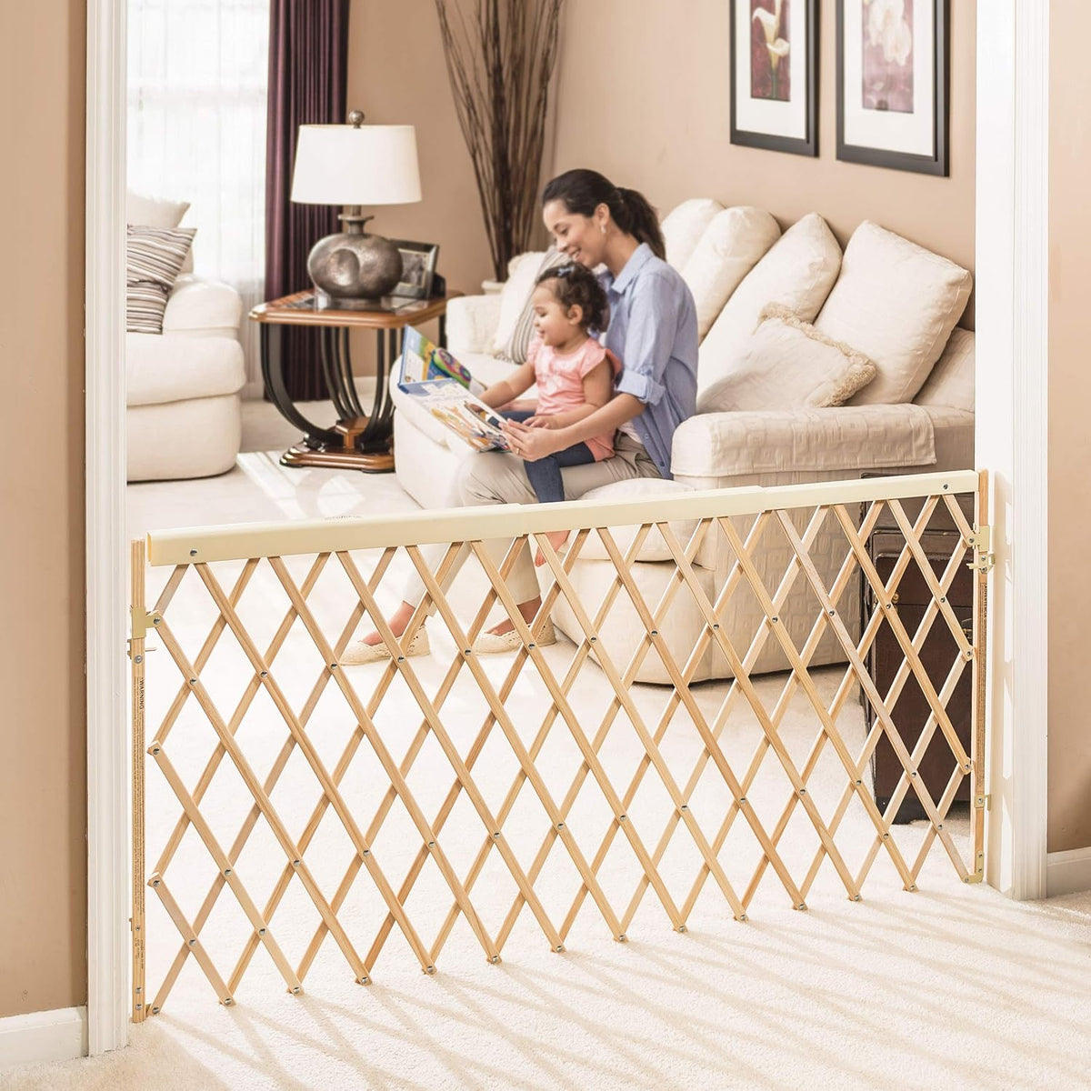 Expansion Walk-Thru Room Divider Baby Gate (Natural Wood)