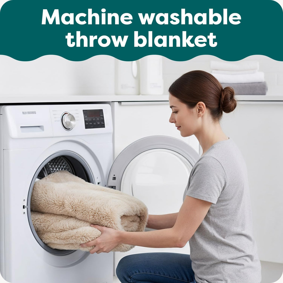 Waterproof Throw Blanket for Dogs & Indoor Cats, Washable - Shaggy Plush Calming Long Faux Fur & Velvet Dog Blanket - Gray, Large