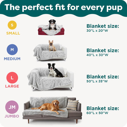 Waterproof Throw Blanket for Dogs & Indoor Cats, Washable - Shaggy Plush Calming Long Faux Fur & Velvet Dog Blanket - Gray, Large