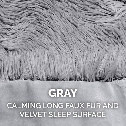 Waterproof Throw Blanket for Dogs & Indoor Cats, Washable - Shaggy Plush Calming Long Faux Fur & Velvet Dog Blanket - Gray, Large