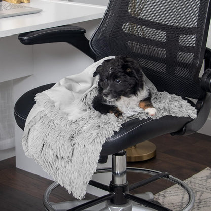 Waterproof Throw Blanket for Dogs & Indoor Cats, Washable - Shaggy Plush Calming Long Faux Fur & Velvet Dog Blanket - Gray, Large