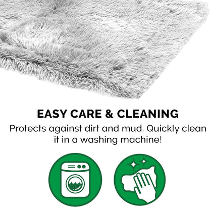 Waterproof Throw Blanket for Dogs & Indoor Cats, Washable - Shaggy Plush Calming Long Faux Fur & Velvet Dog Blanket - Gray, Large