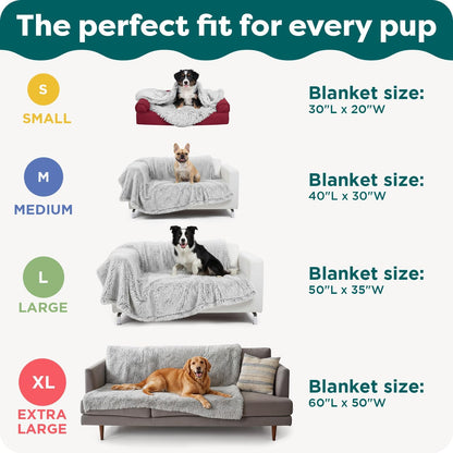 Waterproof Throw Blanket for Dogs & Indoor Cats, Washable - Shaggy Plush Calming Long Faux Fur & Velvet Dog Blanket - Gray, Large