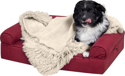 Waterproof Throw Blanket for Dogs & Indoor Cats, Washable - Shaggy Plush Calming Long Faux Fur & Velvet Dog Blanket - Gray, Large