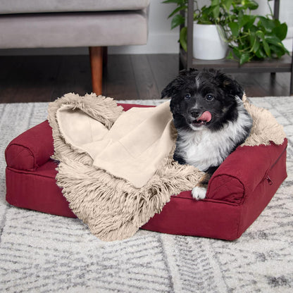 Waterproof Throw Blanket for Dogs & Indoor Cats, Washable - Shaggy Plush Calming Long Faux Fur & Velvet Dog Blanket - Gray, Large