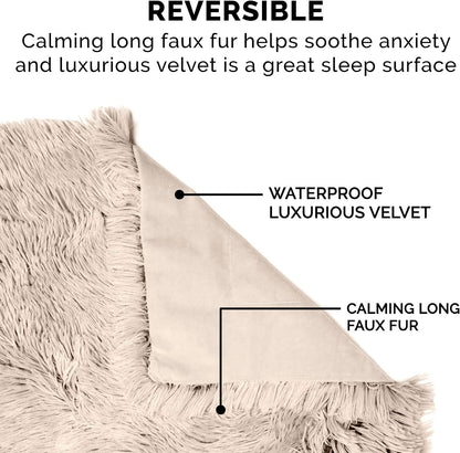 Waterproof Throw Blanket for Dogs & Indoor Cats, Washable - Shaggy Plush Calming Long Faux Fur & Velvet Dog Blanket - Gray, Large