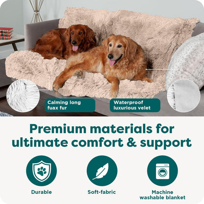 Waterproof Throw Blanket for Dogs & Indoor Cats, Washable - Shaggy Plush Calming Long Faux Fur & Velvet Dog Blanket - Gray, Large