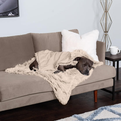 Waterproof Throw Blanket for Dogs & Indoor Cats, Washable - Shaggy Plush Calming Long Faux Fur & Velvet Dog Blanket - Gray, Large