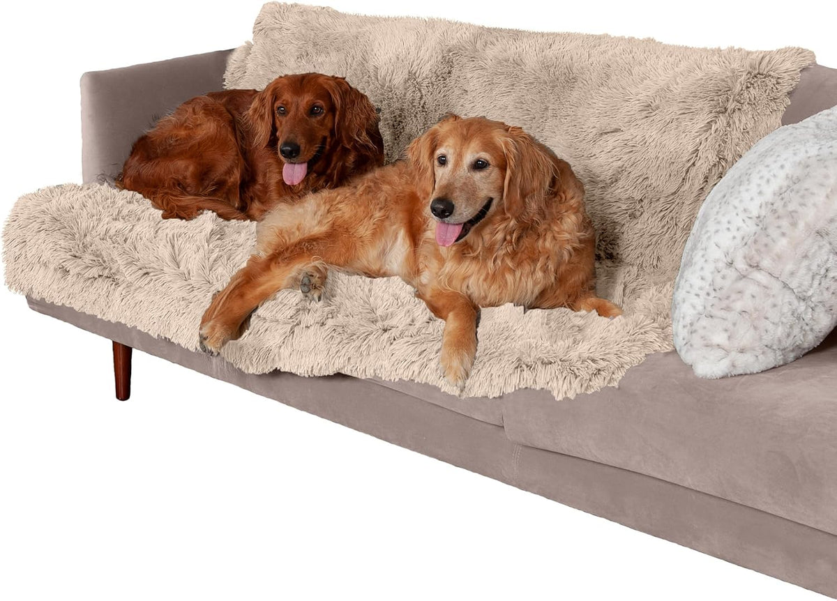 Waterproof Throw Blanket for Dogs & Indoor Cats, Washable - Shaggy Plush Calming Long Faux Fur & Velvet Dog Blanket - Gray, Large
