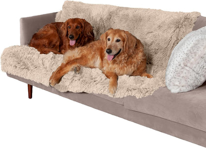 Waterproof Throw Blanket for Dogs & Indoor Cats, Washable - Shaggy Plush Calming Long Faux Fur & Velvet Dog Blanket - Gray, Large