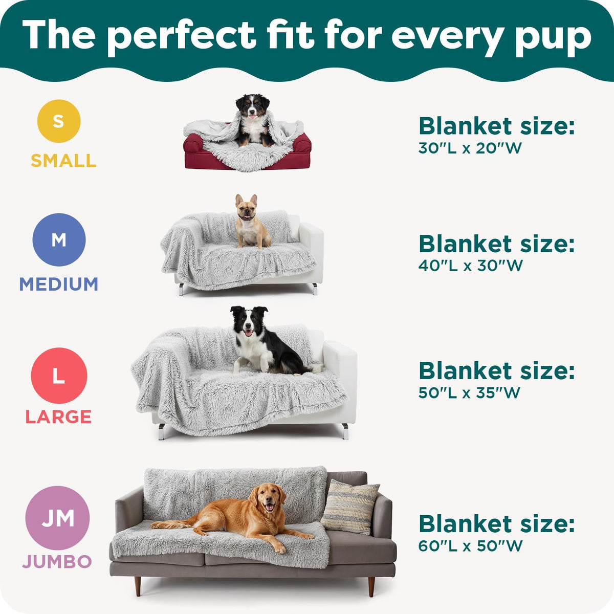 Waterproof Throw Blanket for Dogs & Indoor Cats, Washable - Shaggy Plush Calming Long Faux Fur & Velvet Dog Blanket - Gray, Large