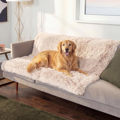 Waterproof Throw Blanket for Dogs & Indoor Cats, Washable - Shaggy Plush Calming Long Faux Fur & Velvet Dog Blanket - Gray, Large