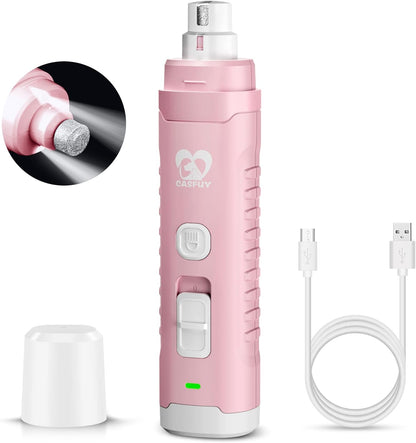 Dog Nail Grinder with 2 LED Light for Large Medium Small Dogs - 3X More Powerful 2-Speed Electric Pet Nail Trimmer Rechargeable Quiet Painless Paws Grooming & Smoothing Tool