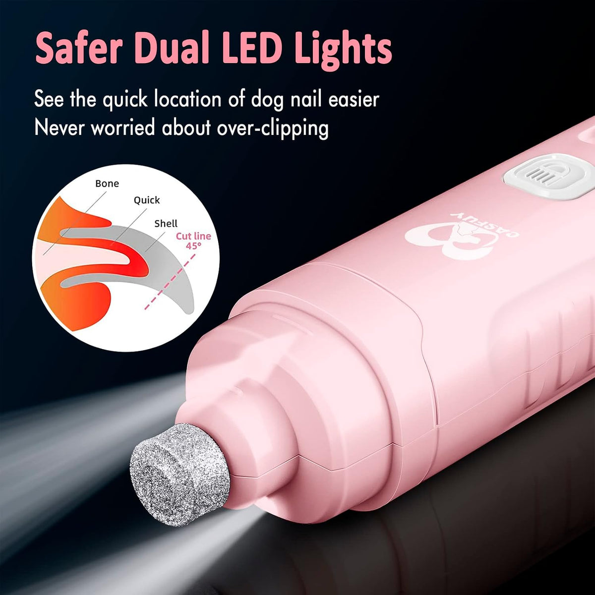 Dog Nail Grinder with 2 LED Light for Large Medium Small Dogs - 3X More Powerful 2-Speed Electric Pet Nail Trimmer Rechargeable Quiet Painless Paws Grooming & Smoothing Tool