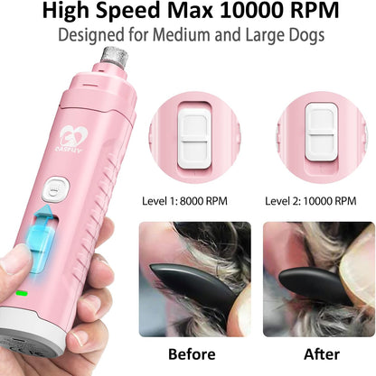 Dog Nail Grinder with 2 LED Light for Large Medium Small Dogs - 3X More Powerful 2-Speed Electric Pet Nail Trimmer Rechargeable Quiet Painless Paws Grooming & Smoothing Tool
