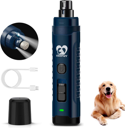 Dog Nail Grinder with 2 LED Light for Large Medium Small Dogs - 3X More Powerful 2-Speed Electric Pet Nail Trimmer Rechargeable Quiet Painless Paws Grooming & Smoothing Tool