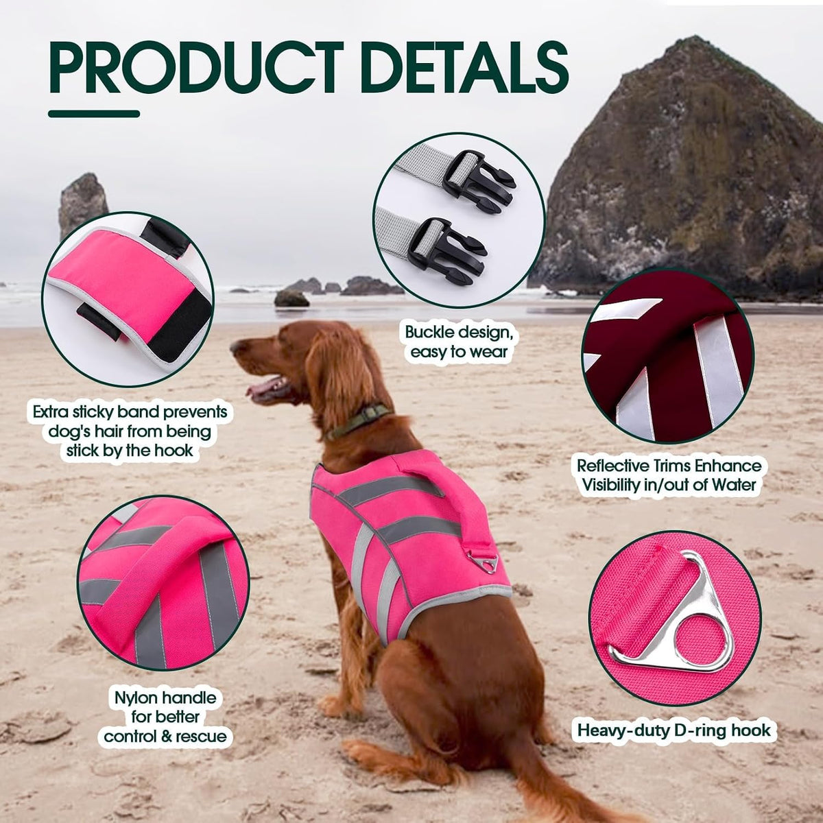 Reflective Dog Life Jacket, Dog Life Vest for Swimming Boating
