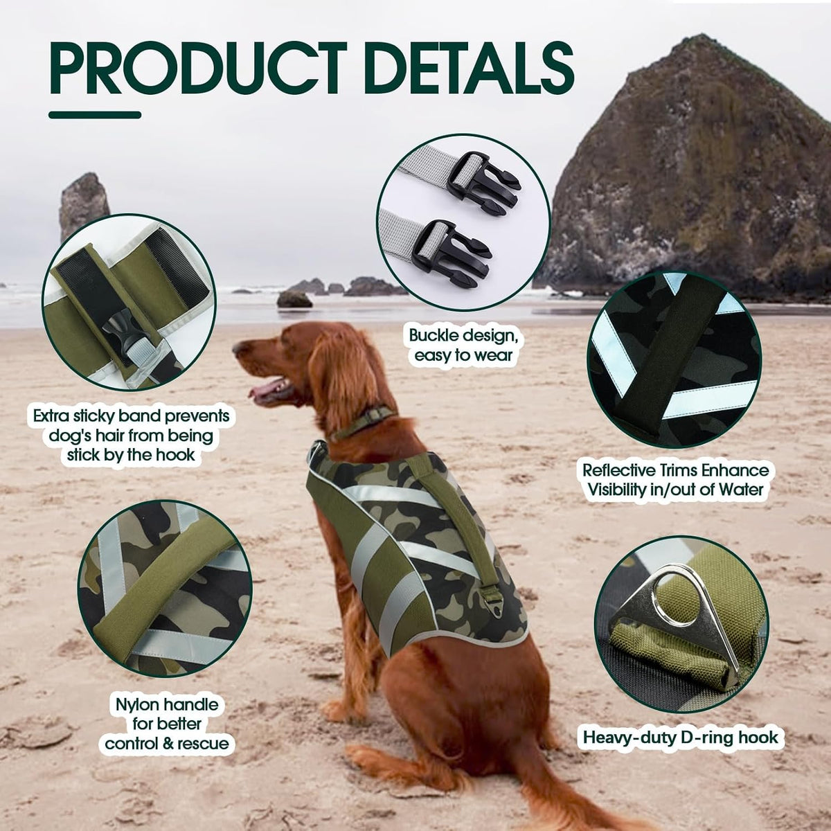 Reflective Dog Life Jacket, Dog Life Vest for Swimming Boating