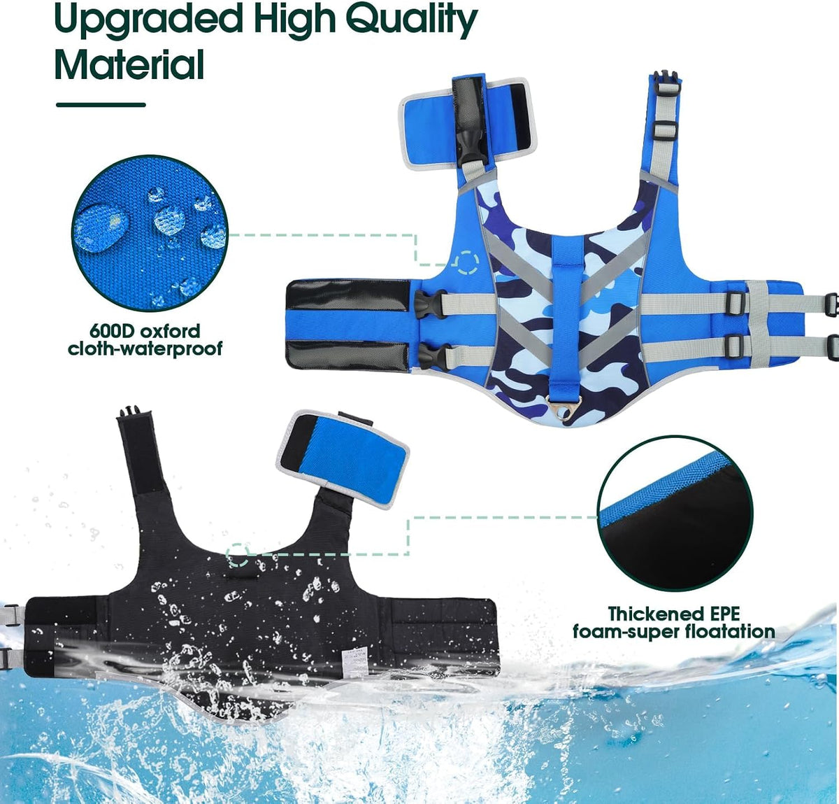 Reflective Dog Life Jacket, Dog Life Vest for Swimming Boating