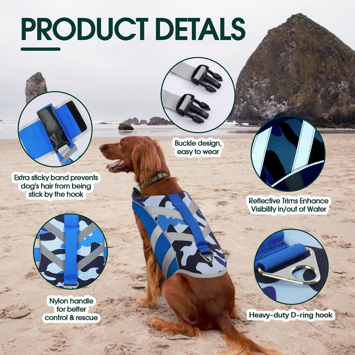 Reflective Dog Life Jacket, Dog Life Vest for Swimming Boating