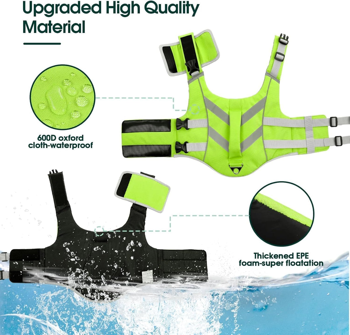 Reflective Dog Life Jacket, Dog Life Vest for Swimming Boating