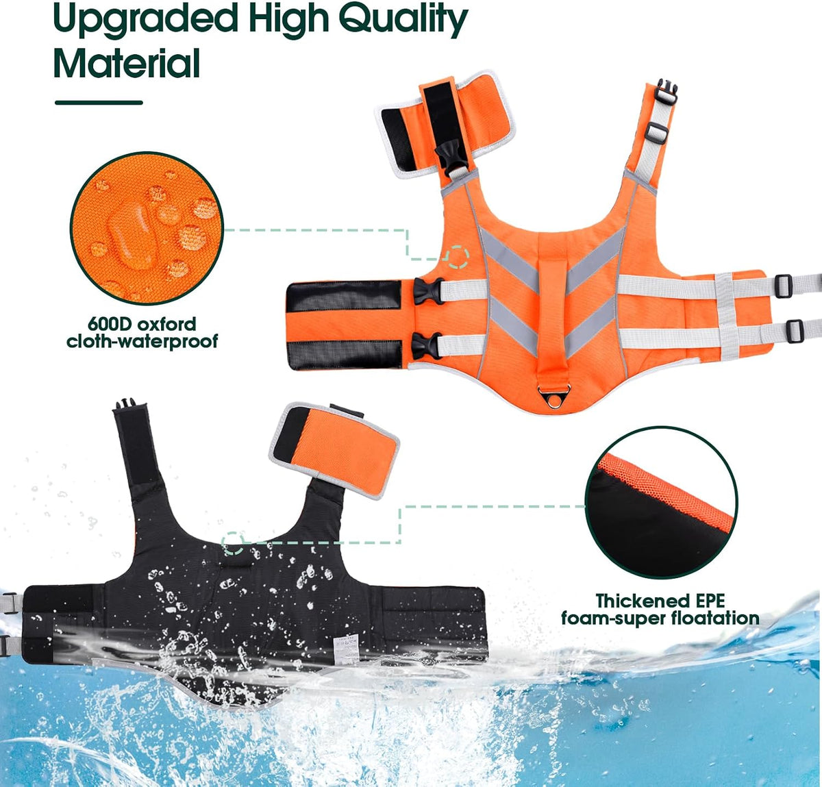 Reflective Dog Life Jacket, Dog Life Vest for Swimming Boating