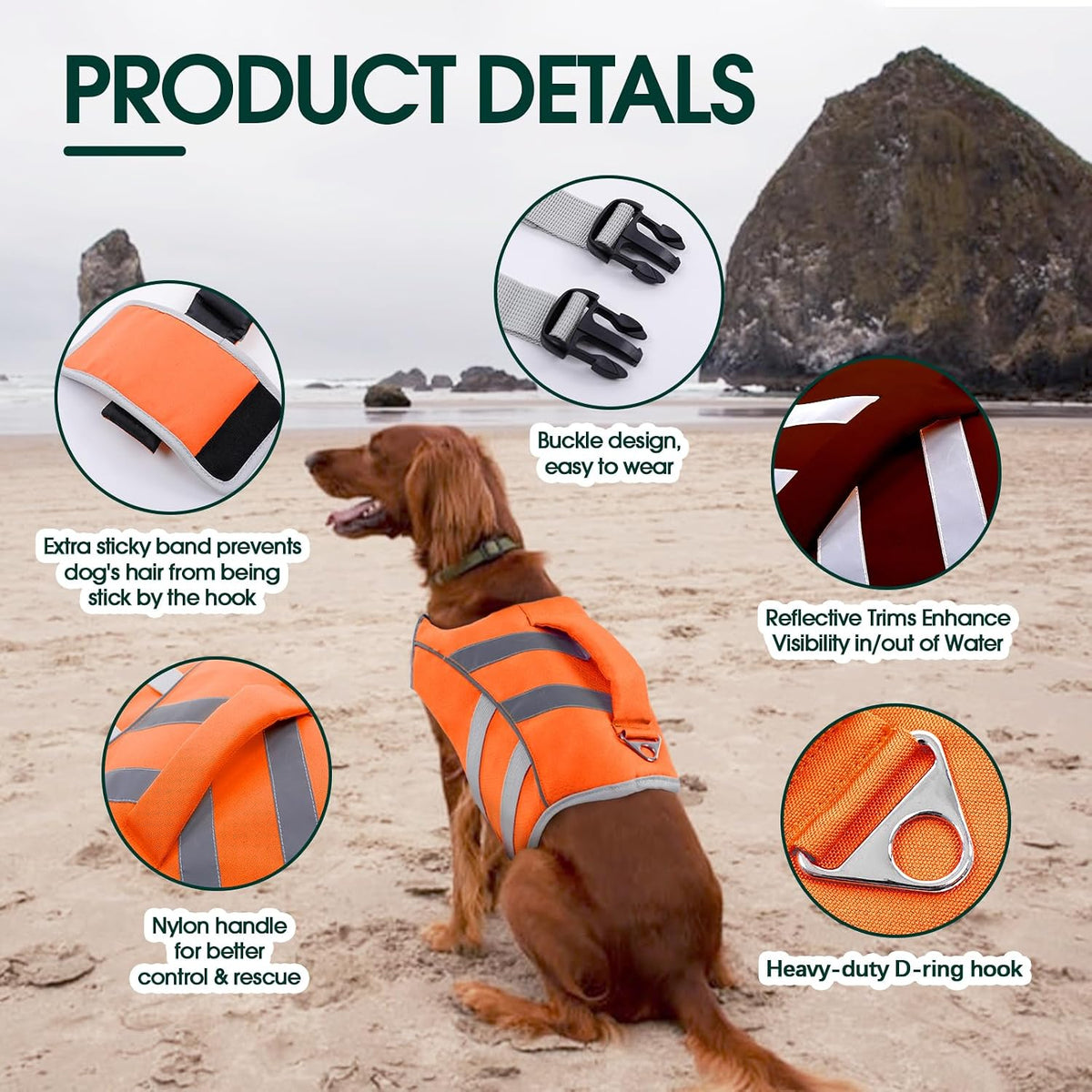 Reflective Dog Life Jacket, Dog Life Vest for Swimming Boating