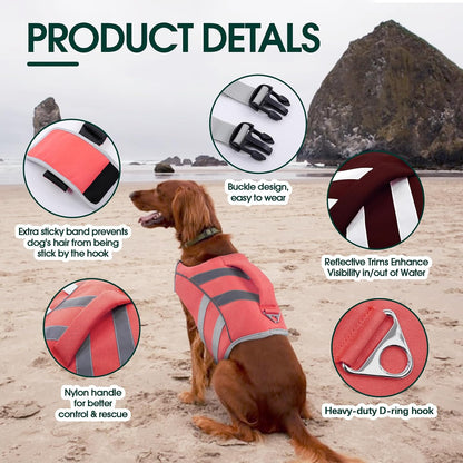 Reflective Dog Life Jacket, Dog Life Vest for Swimming Boating