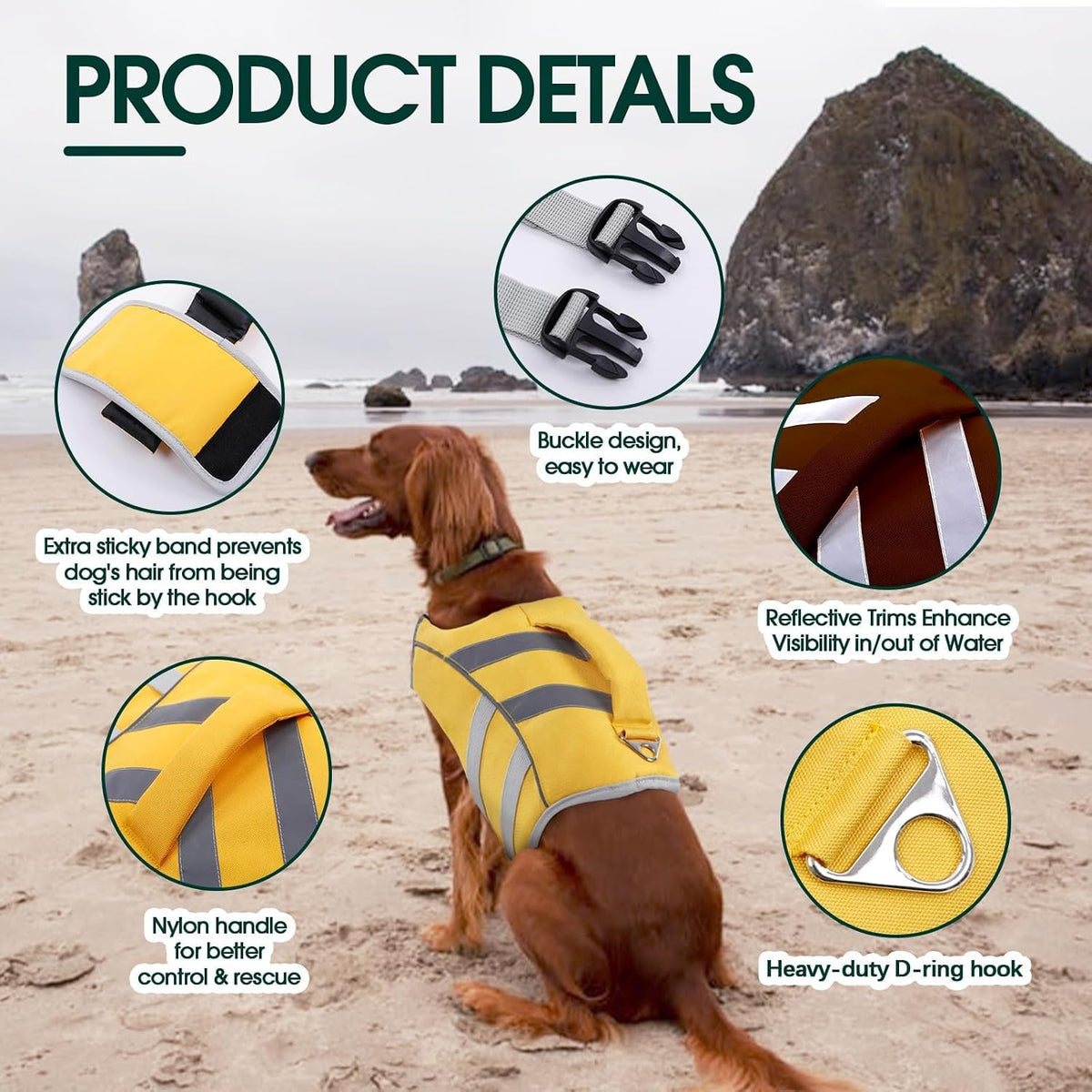 Reflective Dog Life Jacket, Dog Life Vest for Swimming Boating