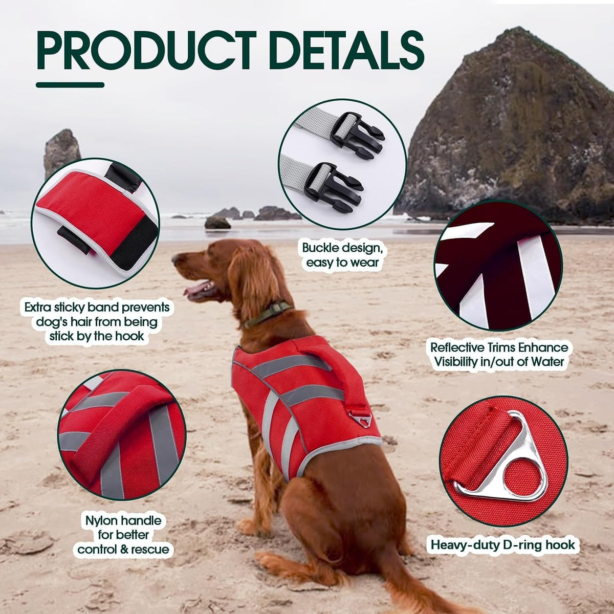 Reflective Dog Life Jacket, Dog Life Vest for Swimming Boating