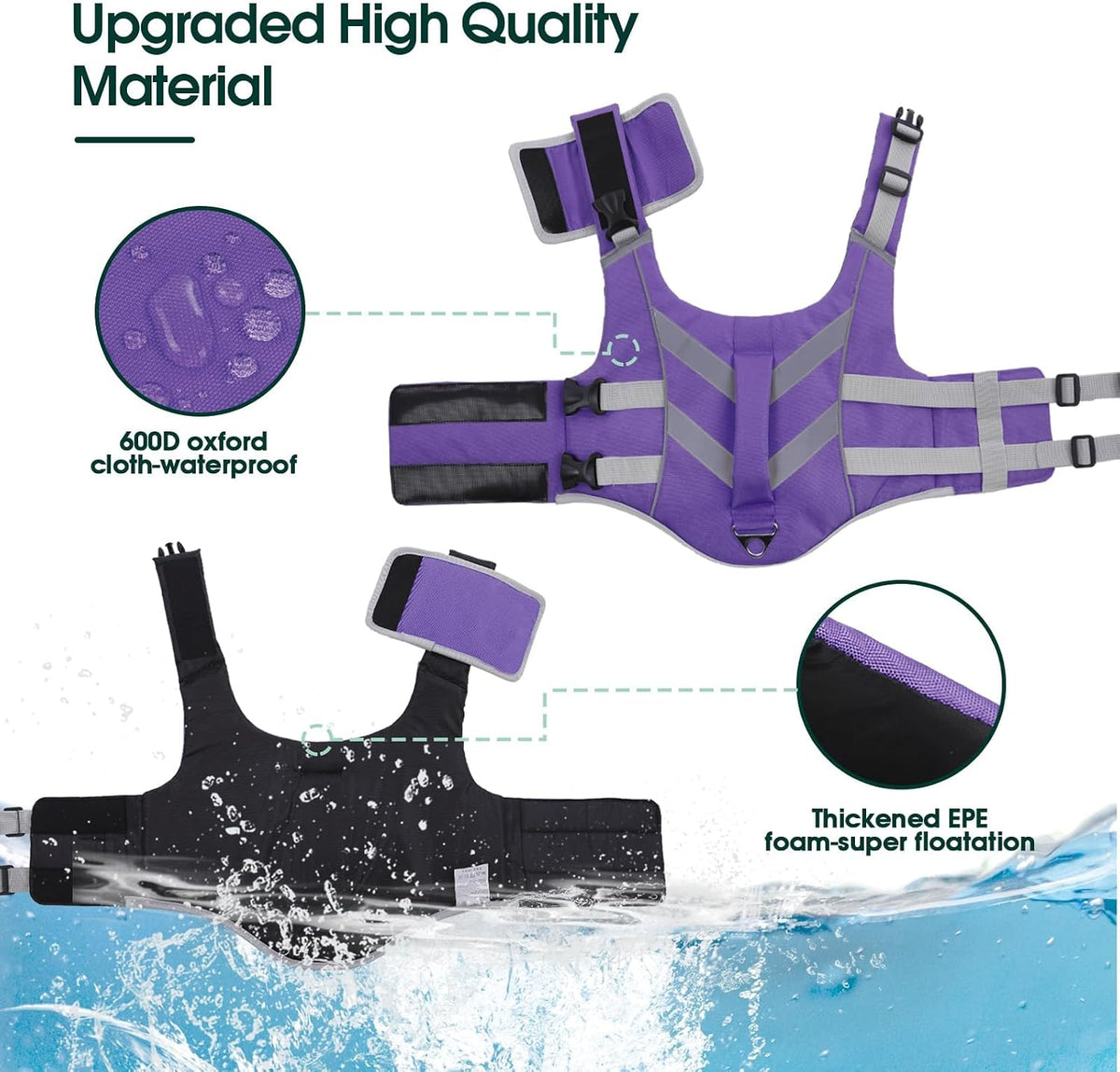 Reflective Dog Life Jacket, Dog Life Vest for Swimming Boating