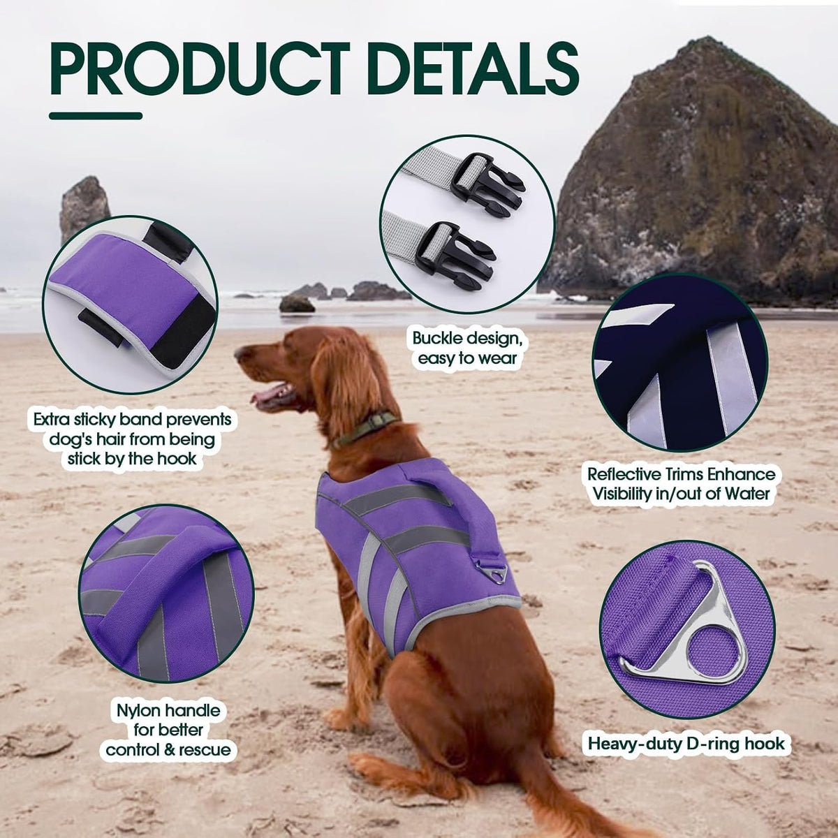 Reflective Dog Life Jacket, Dog Life Vest for Swimming Boating