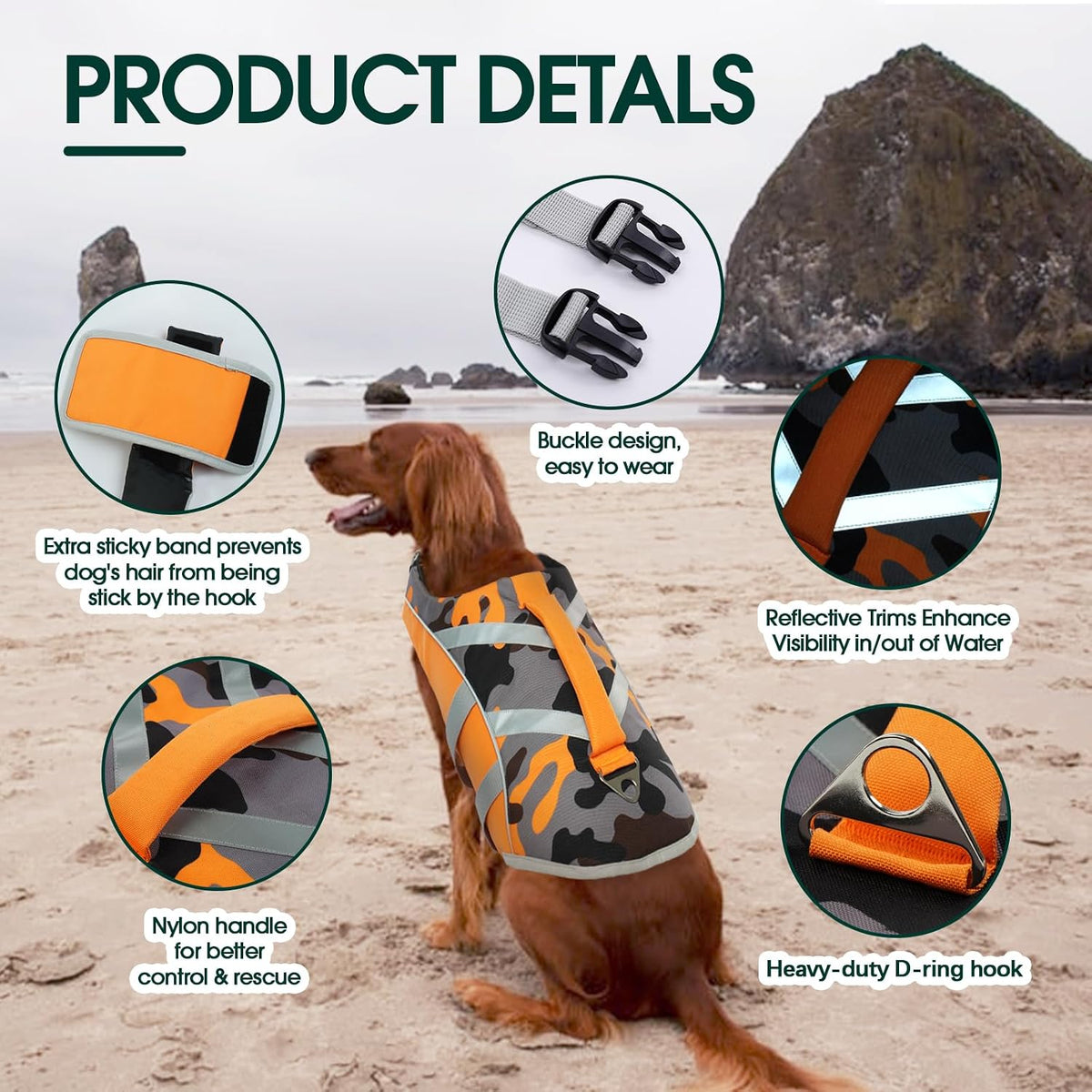 Reflective Dog Life Jacket, Dog Life Vest for Swimming Boating