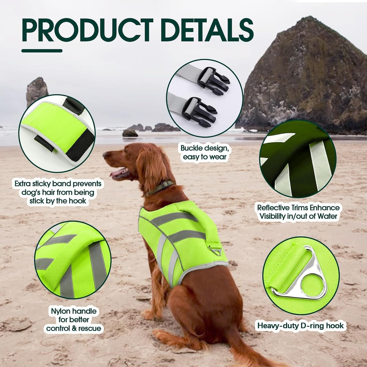 Reflective Dog Life Jacket, Dog Life Vest for Swimming Boating