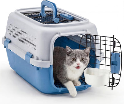 23" Hard-Sided Dog Carrier for Small Dogs & Cats, Grey & Blue