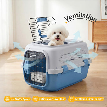 23" Hard-Sided Dog Carrier for Small Dogs & Cats, Grey & Blue