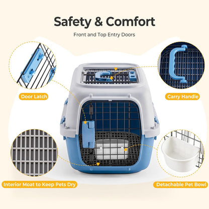 23" Hard-Sided Dog Carrier for Small Dogs & Cats, Grey & Blue