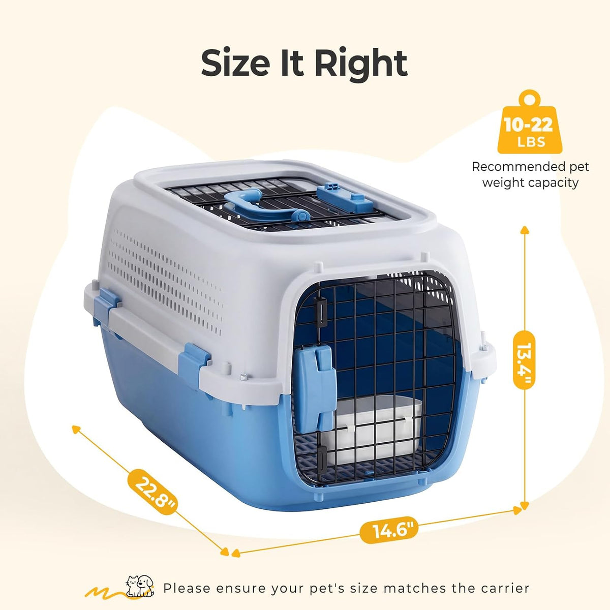 23" Hard-Sided Dog Carrier for Small Dogs & Cats, Grey & Blue