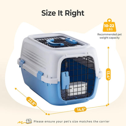 23" Hard-Sided Dog Carrier for Small Dogs & Cats, Grey & Blue