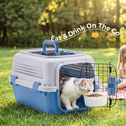 23" Hard-Sided Dog Carrier for Small Dogs & Cats, Grey & Blue