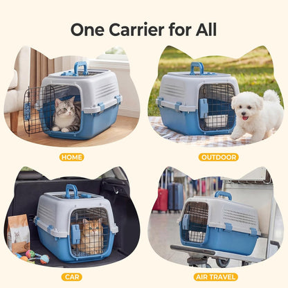 23" Hard-Sided Dog Carrier for Small Dogs & Cats, Grey & Blue