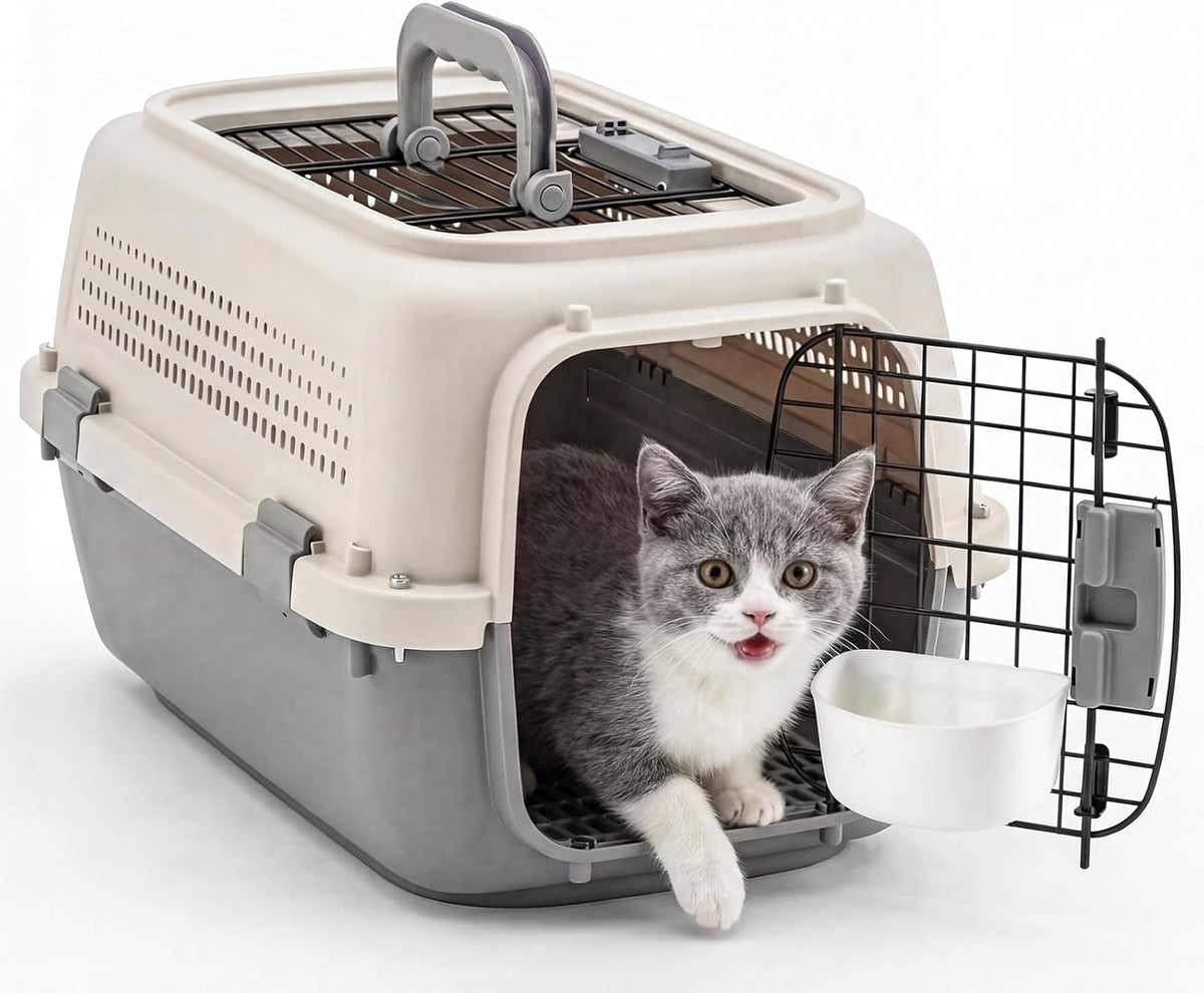 23" Hard-Sided Dog Carrier for Small Dogs & Cats, Grey & Blue