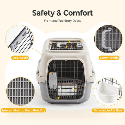 23" Hard-Sided Dog Carrier for Small Dogs & Cats, Grey & Blue