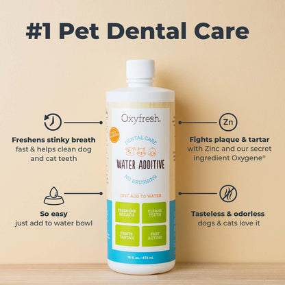 Premium Pet Dental Care Solution Pet Water Additive: Best Way to Eliminate Bad Dog Breath and Cat Bad Breath - Fights Tartar & Plaque - So Easy, Just Add to Water! Vet Recommended 16 oz.