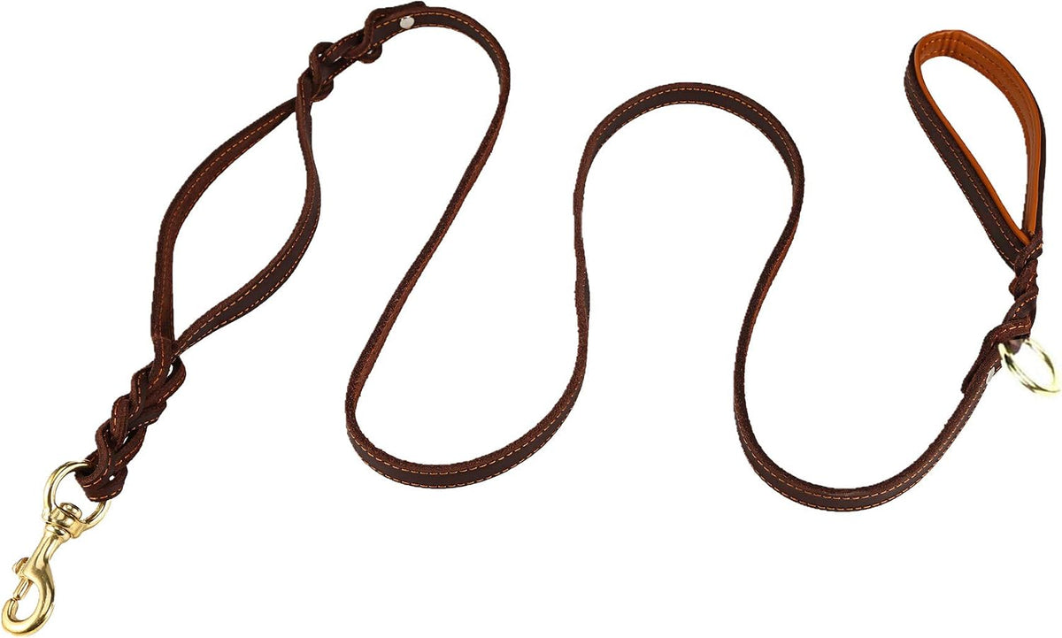 Genuine Leather Dog Leash with Double Handle - 6 ft Long & 5/8" Wide Braided Genuine Leather Dog Leash/Heavy Duty Leash for Large Medium Dogs Training & Walking - 6 ft