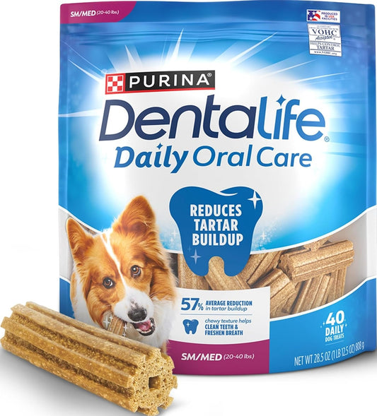 Daily Oral Care Dog Treats for Small and Medium Dogs, Chewy Dental Treat to Freshen Breath and Fight Tartar, Chicken Flavor - 40 ct. Pouch