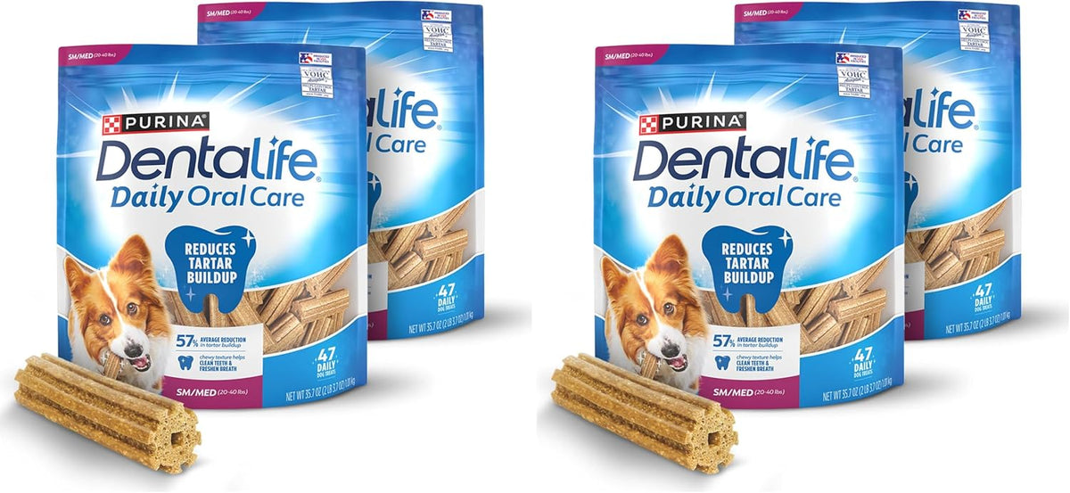 Daily Oral Care Dog Treats for Small and Medium Dogs, Chewy Dental Treat to Freshen Breath and Fight Tartar, Chicken Flavor - 40 ct. Pouch