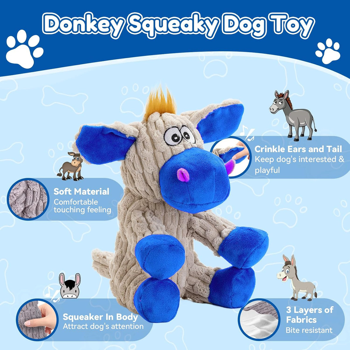 Plush Chew Toys for Large Dogs, Tough Crinkle Stuffed Animal Squeaky Interactive Toys for Small Medium Large Dogs, Keep Them Busy, Big Pet Toys